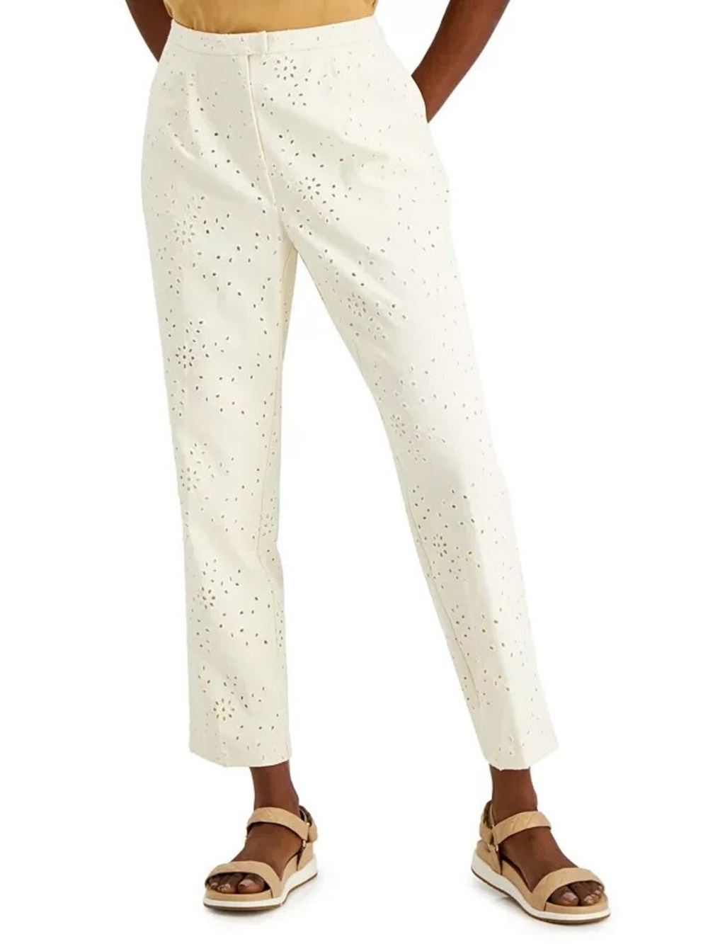 Alfani Straight Leg Eyelet Trouser Pants, Ivory / Cream – Size 10